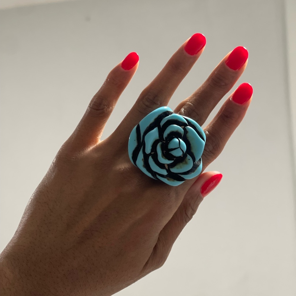 Large reconstructed turquoise rose ring